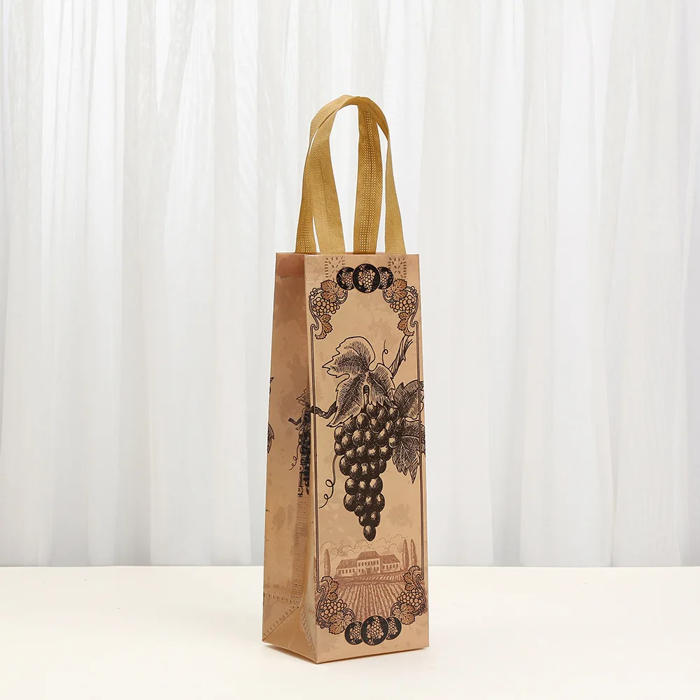 Vintage Wine Bottle Gift Bags, Luxury Designer Non-Woven Packaging for Sweets, Rustic Party Favor Wrapping with Reinforced Handles & Retro Vineyard Print for Wine, Champagne, or Holiday Gifts 2