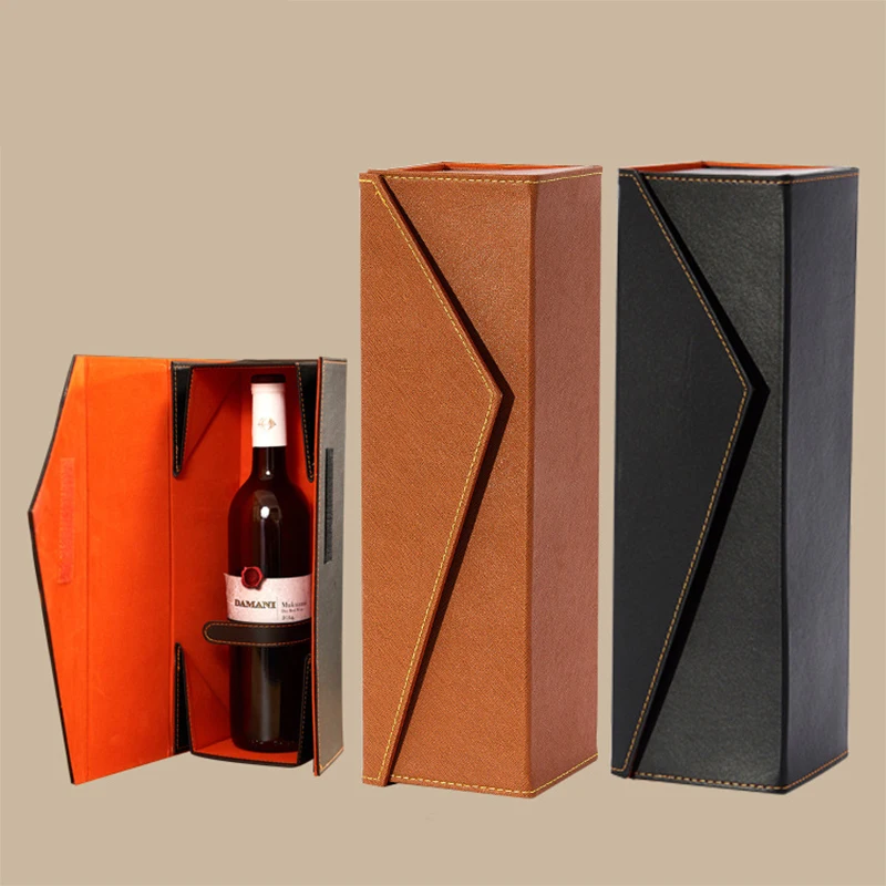 PU Leather Wine Gift Box – Red Wine Carrying Holder Storage Case, Elegant Presentation Box for Gifts, Wine, and Special Occasions, Ideal for Friends, Business, Birthdays, Weddings, and Parties