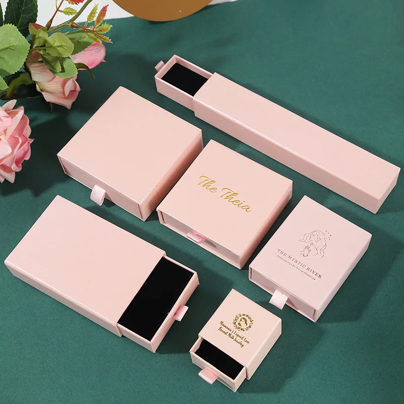 500pcs Custom Luxury Jewelry Packaging Boxes, Sliding Drawer Style Cardboard Gift Box with Logo for Earrings, Necklace, Bracelets, Paper Jewelry Case for Brand Presentation and Personalized Gift Packaging - 图片 7