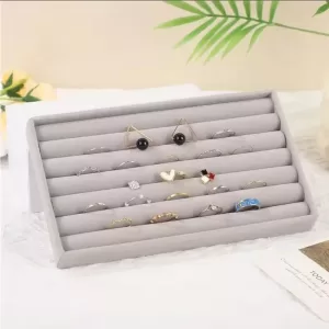 Suede Ring Tray Velvet Jewelry Display Organizer | Multi-Compartment Jewelry Packaging Tray for Counter Viewing Storage | Custom Logo Luxury Packaging Box