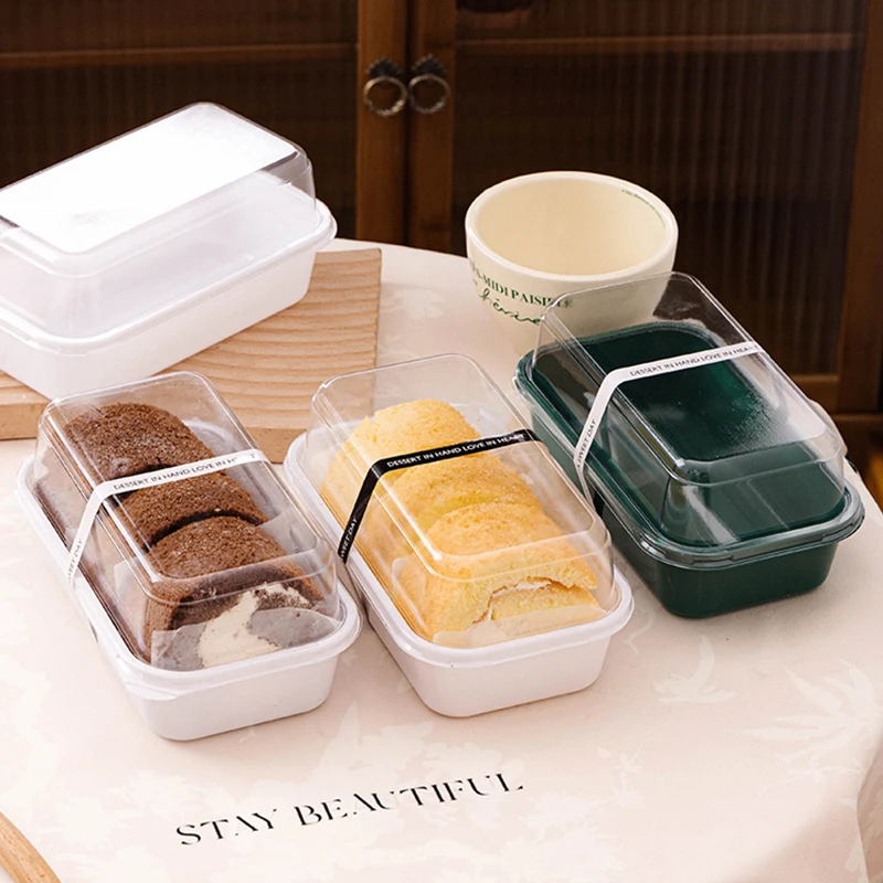50pcs Clear Lid Roll Cake Boxes for Hot Dogs, Sandwiches, Desserts, Candy, Chocolate, Mousse – Plastic Takeout Containers for Parties, Weddings, Christmas, and Home Use