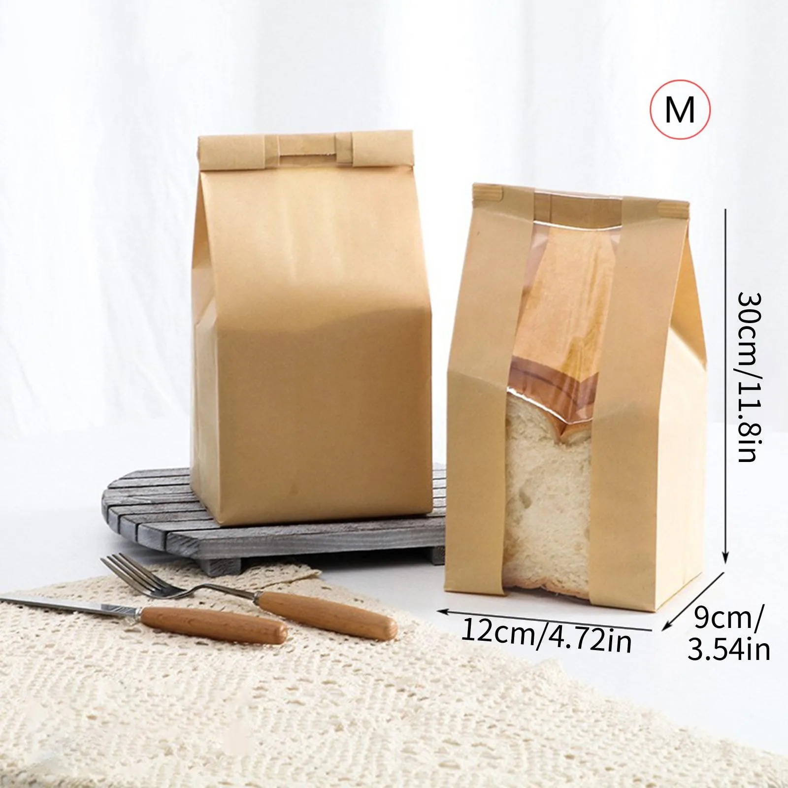50 Pieces Large Kraft Paper Bread Bags with Transparent Window for Baked Goods, Portable and Foldable Food Storage Bags, Ideal for Homemade Bread, Bagels, Croissants, Snacks, Party, Picnic, S/M/L - 图片 5