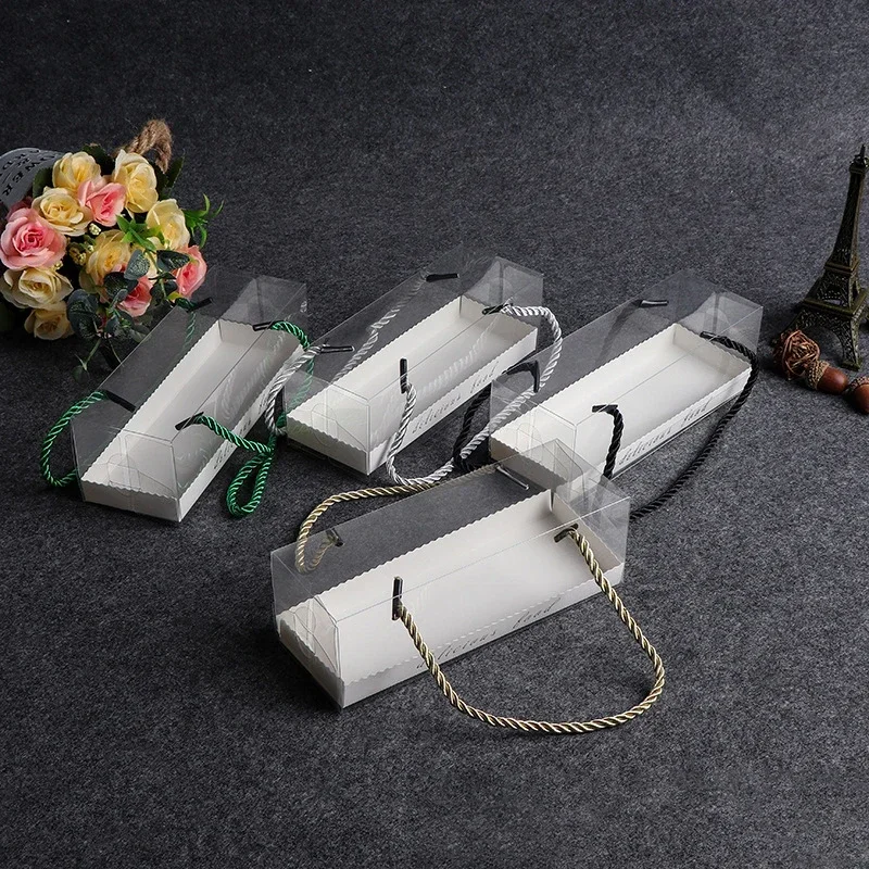1PCS Clear PET Cake Box with Handle, Long Transparent Cupcake Roll Container Dessert Gift Packaging Holder, Food Grade Portable Bakery Box for Swiss Roll, Pastries, and Party Treats 18.2x6.3x6.3cm - 图片 6