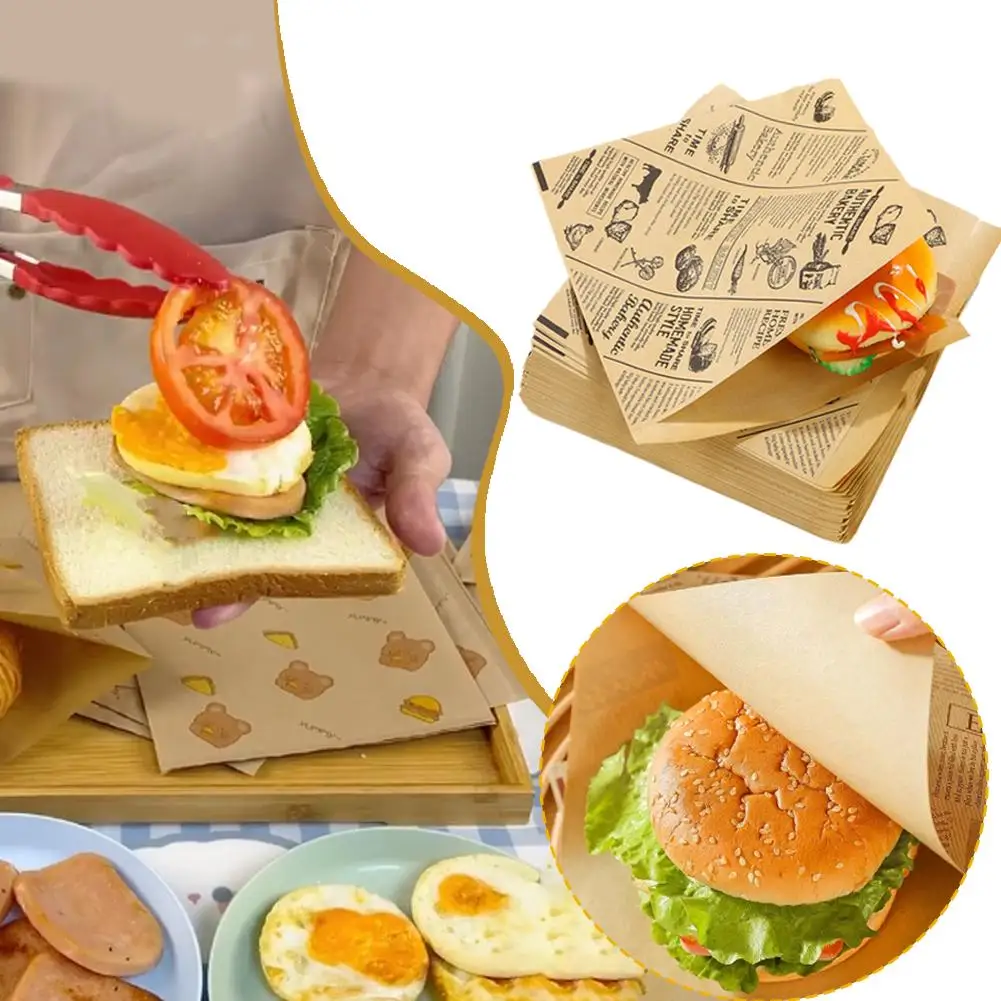 Food-Grade Greaseproof Parchment Paper Sheets for Burgers, Sandwiches, Fast Food Packaging, Bakery Liner Rolls, Brown Disposable Non-Stick Food Wrapping Paper – 100 Sheets Set 3