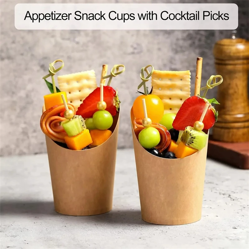 100PCS Kraft Paper French Fry Cups, Disposable Snack Containers, Charcuterie and Dessert Holders, Oil-Resistant Baking Cups for Takeout, Parties, Weddings, and Catering 2