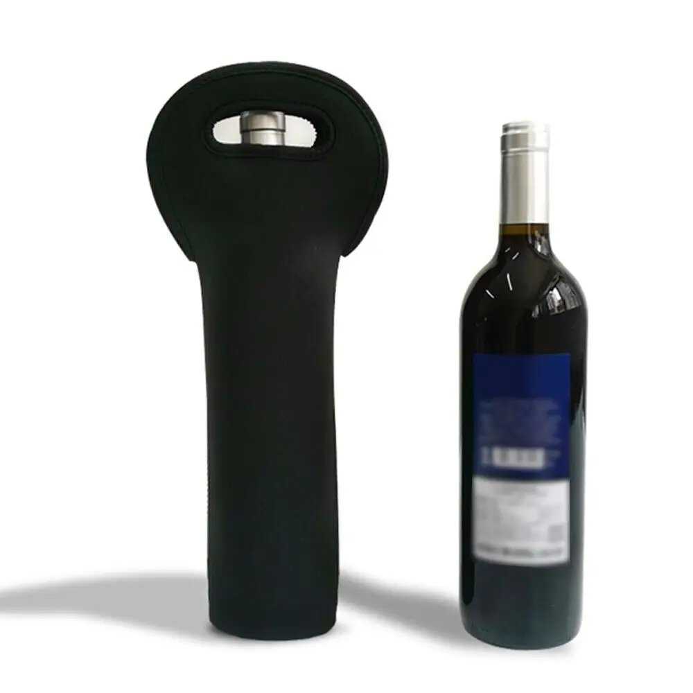 Insulated Neoprene Wine Bottle Packaging Cover, Reusable Solid Color Protective Freezer Bag for 750ml Bottles, Portable Thermal Wine Carrier Gift Wrap Bag Black Red Blue 3