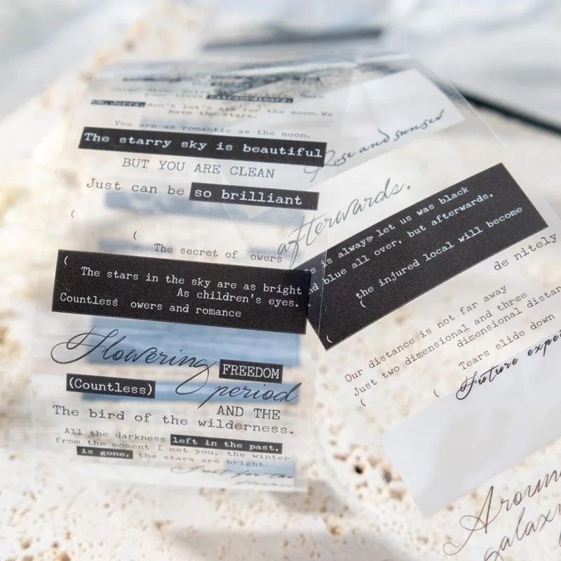 4cm×200cm Transparent English Themed PET Tape Stickers | Creative Decorative Scrapbooking Packaging Roll for Diary, Journals, Crafts & Gift Wrapping Supplies - 图片 2