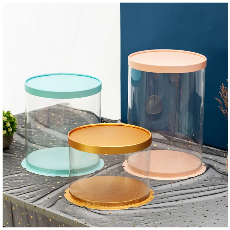 5Pcs Round Clear Cake Boxes PVC Transparent Single Layer Dessert Containers for Birthday, Wedding, Baby Shower, Valentine’s Day Party DIY Cake Display - 图片 5