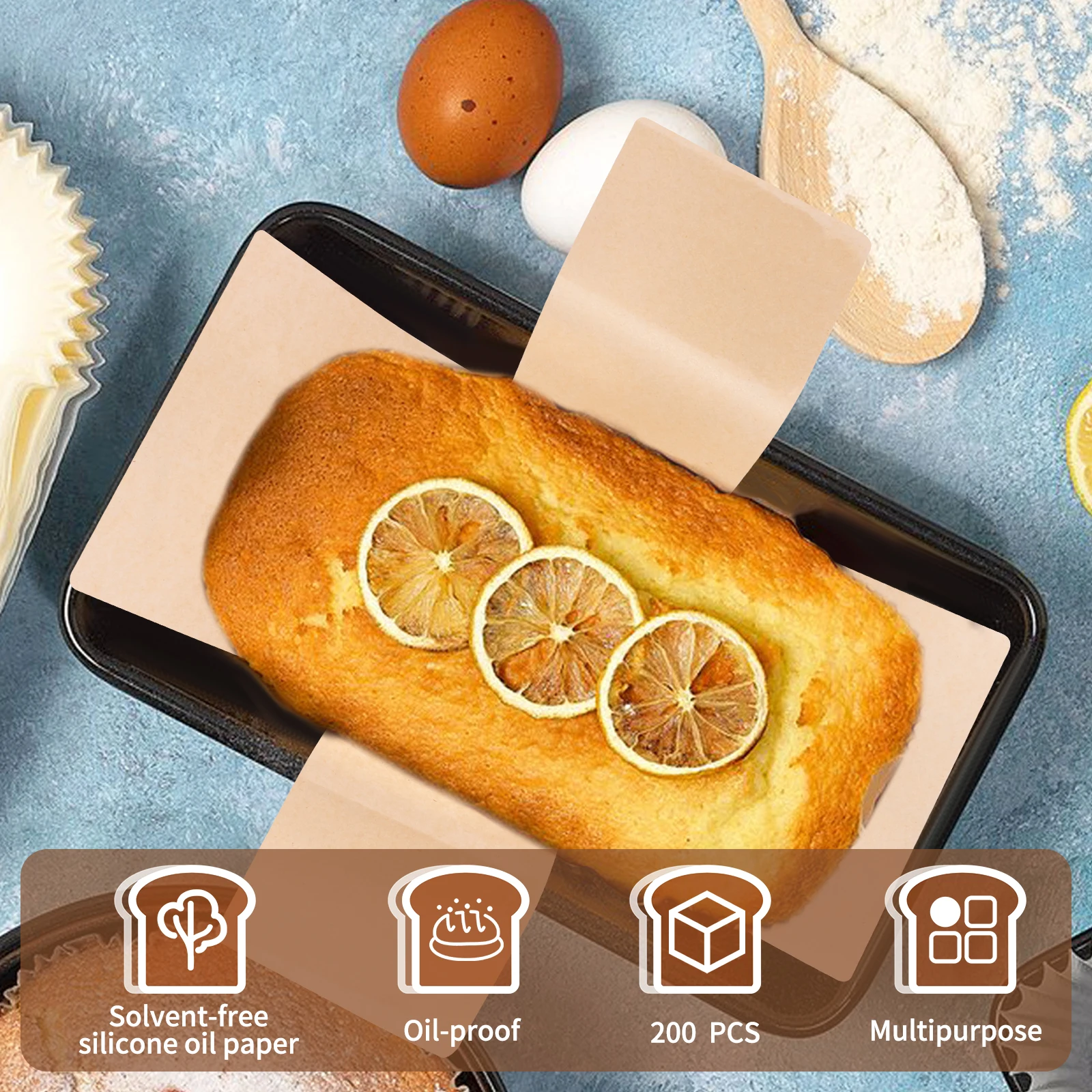 200PCS Nonstick Bread Loaf Pan Liners 9.85×5.12 inch, Heat Resistant Parchment Liners Made of Wood Pulp and Silicone Coating, Reusable Brown Baking Paper for Toast, Cake, Pizza, and Kitchen Oven Use - 图片 2