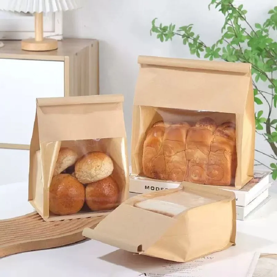10 Pack Kraft Paper Bread Bags with Transparent Window – Oil-Resistant Toast, Cookie, and Breakfast Packaging Pouches for Party Food and Homemade Baked Goods 3