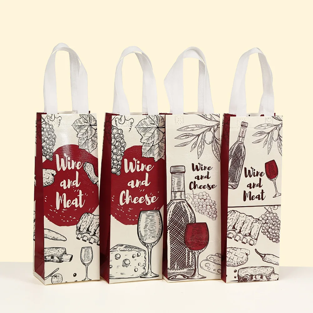 Vintage Wine Bottle Gift Bags, Non-Woven Gourmet Packaging with Cheese & Meat Print, Reusable Designer Wrapping Bags for Wine, Sweets, Party Favors, Holiday & Gourmet Gift Presentation Vintage Wine Bottle Gift Bags, Non-Woven Gourmet Packaging with Cheese & Meat Print, Reusable Designer Wrapping Bags for Wine, Sweets, Party Favors, Holiday & Gourmet Gift Presentation