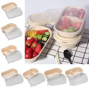 Eco-Friendly Paper Light Food Boxes 500ml/700ml/850ml/1000ml, Biodegradable Disposable Divided Salad Takeout Containers, Leak-Proof Lunch Bento Box for Hot & Cold Food, Picnic, Catering & Meal Prep