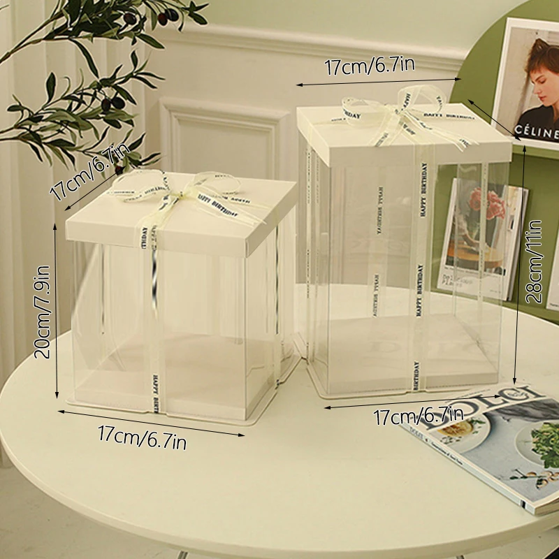 Transparent Gift Box Clear Plastic Cake Box Candy Storage Container, Dessert Present Organizer for Wedding, Birthday, Party, Food-Safe Display, DIY Baking, Transparent/Black - 图片 22