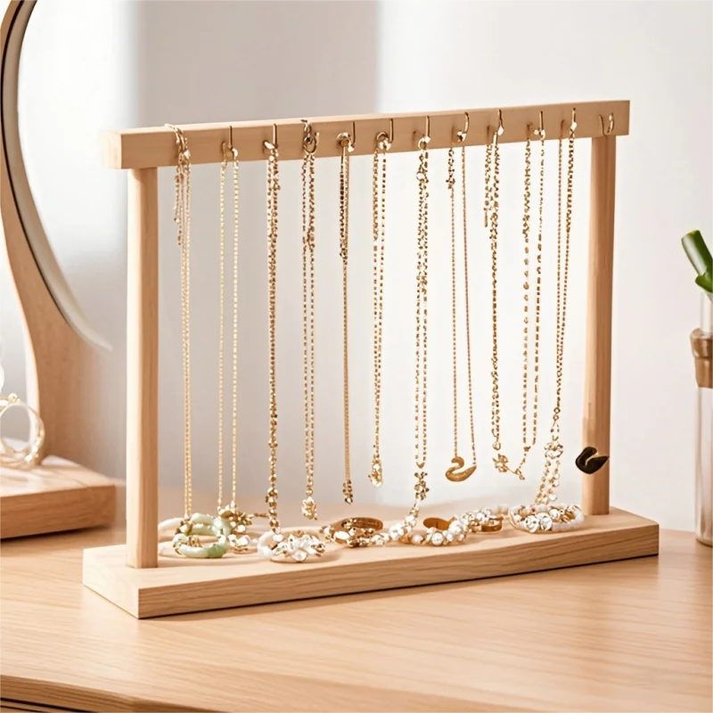 Wooden Jewelry Organizer Display Stand for Necklace, Earrings, and Bracelets – Countertop Chain Hanging Rack Jewelry Storage Display Prop with Velvet Finish for Boutique, Shop, Home Showcase 3