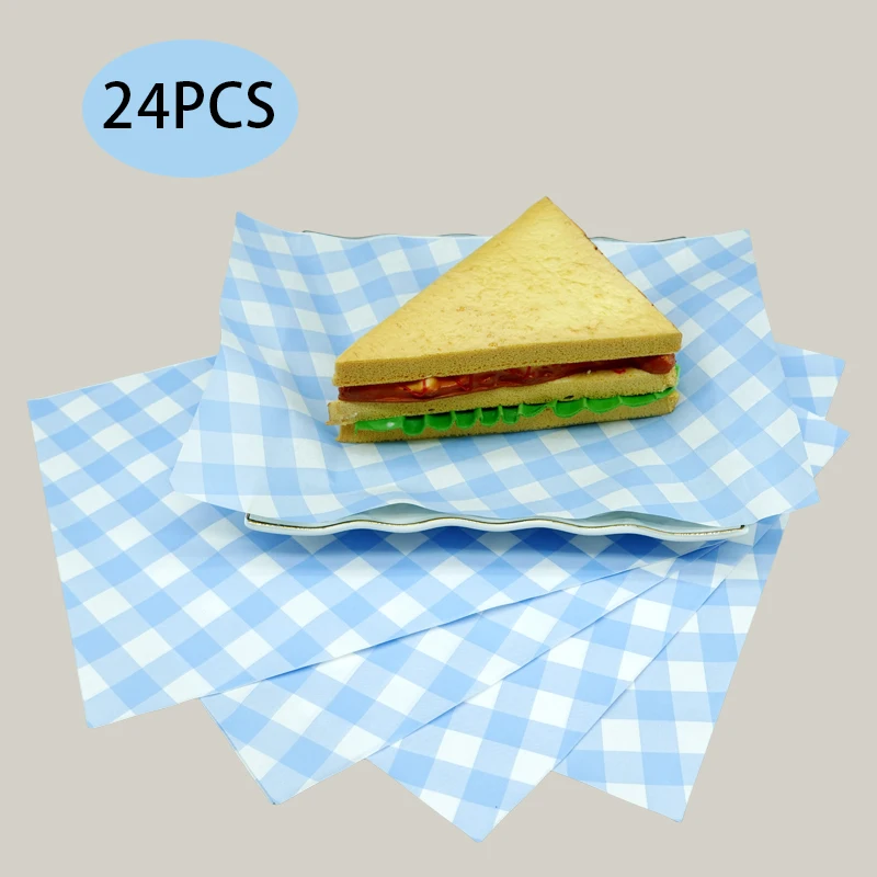 50 Pcs Greaseproof Checkered Food Wrapping Paper – Oil Resistant Burger, Sandwich & Snack Liners – Colorful Basket Mats & Placemats for Parties, Picnics, Cafes, and Takeaway - 图片 8