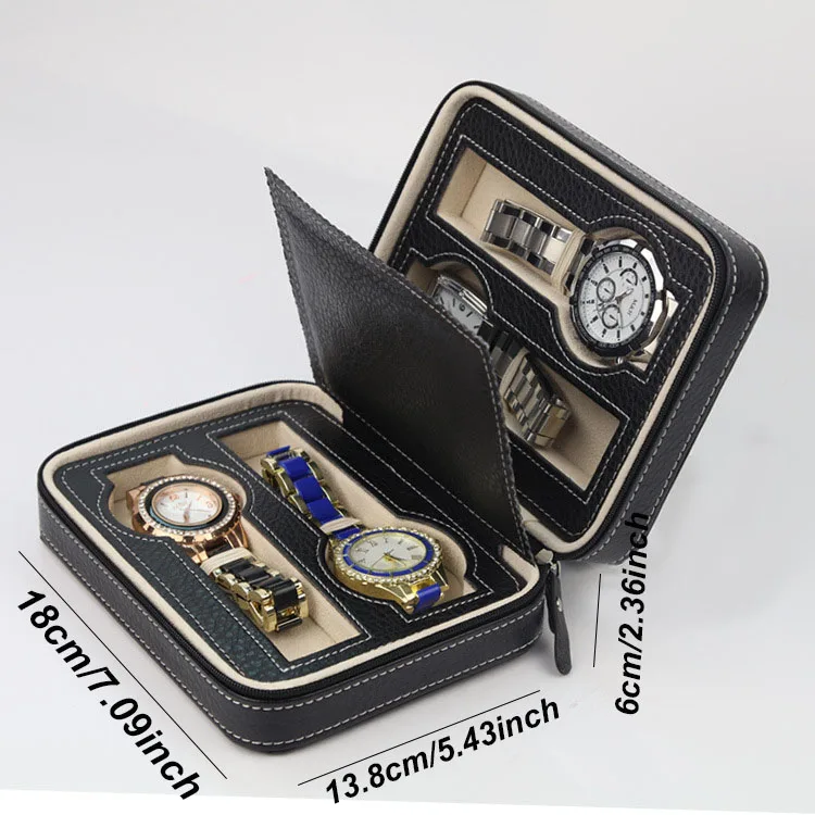 Travel Watch Organizer | Portable Leather Watch Case with Zipper Closure, Lightweight 2/3/4 Slot Organizer for Travel or Home Storage, Protective Black/Brown Watch Box, Ideal Gift for Men & Women, Elegant Wristwatch Display, Travel Watch Holder - 图片 7
