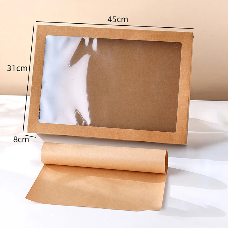 5Pcs Handmade Kraft Paper Gift Boxes With Transparent Window and Lid, Ideal for Sandwich, Salad, Fruit, Cake, Dessert, and Snack Packaging, Perfect for Picnic, Party, Wedding, and Birthday Food Presentation