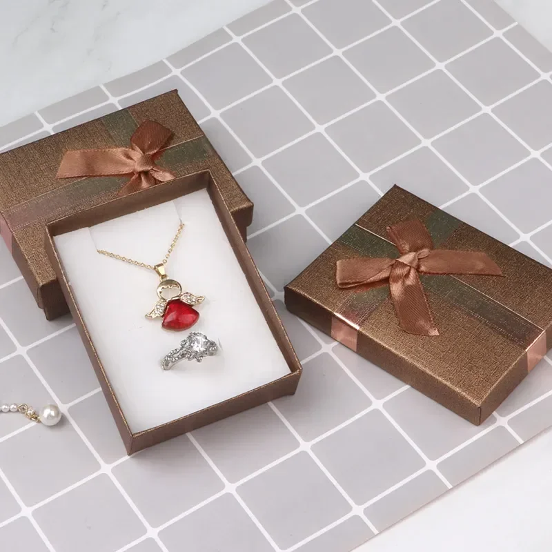 Velvet Metal Necklace Holder and Cardboard Jewelry Gift Box with Butterfly Bow – Sponge Lined Rectangle Packaging for Rings, Bracelets, Earrings and Necklaces – Elegant Jewelry Display and Storage