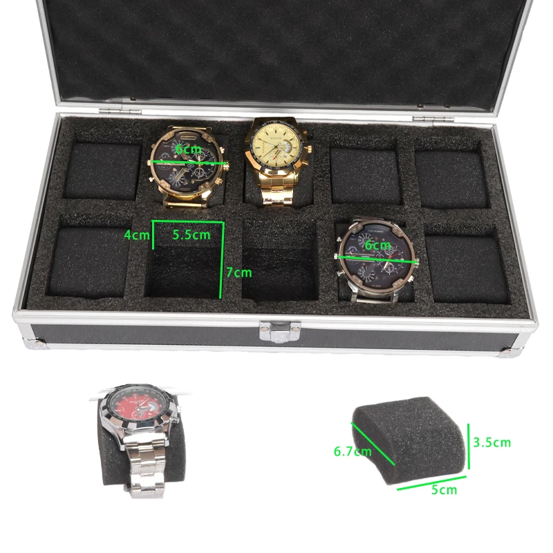 Large Capacity Aluminum Watch Organizer Box – 10/12/18 Slot Black Alloy Collection Case with Transparent Lid | Portable Multi-Watch Display Storage Gift Box for Men’s & Women’s Watch Collections - 图片 2