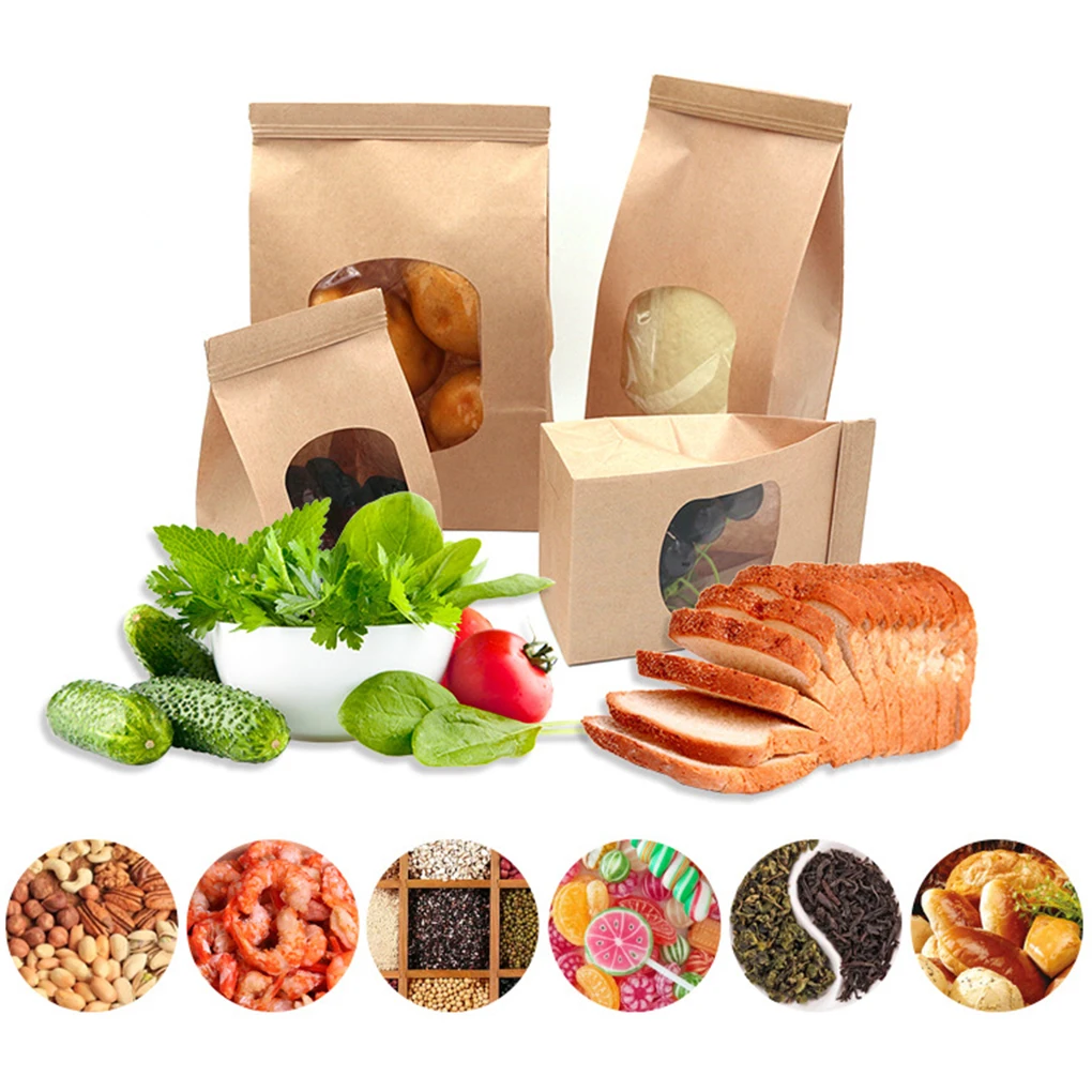 50 Pack Kraft Paper Bakery Bags with Transparent Window – Non-Sticky, Sealing Pouches for Cookies, Candy, Coffee Beans, Party Favors, and Homemade Treats, Multiple Sizes 6