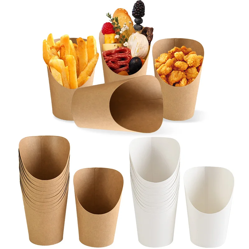 10/20pcs Kraft Paper French Fries Cups, Disposable Candy, Snack, Dessert Holders, Party Containers for Wedding, Birthday, Baby Shower, Event Decorations, Fast Food, Catering Supplies, Eco-Friendly Paper Cups