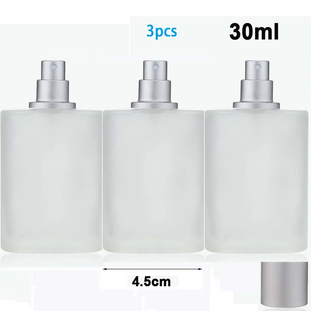 50ml / 30ml Frosted Glass Perfume Bottle with Screw Cap | Refillable Empty Fine Mist Spray Dispenser for Travel, Makeup, Cologne, Cosmetic Liquids, Elegant Reusable Transparent Container Set