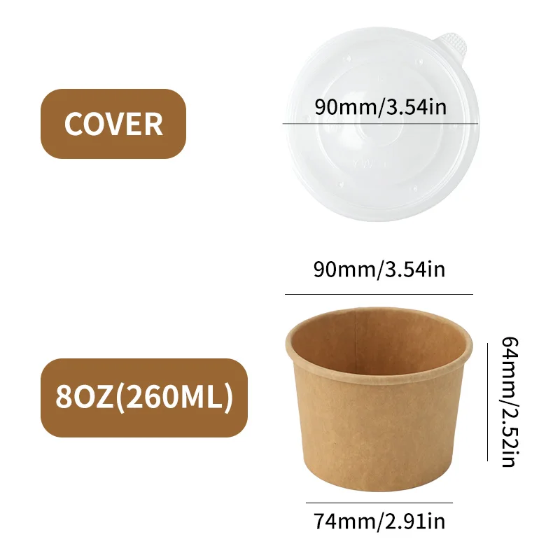 25pcs Kraft Paper Round Bowls Lunch Box Bento Box Food Containers with Lid Disposable Takeaway Soup Salad Noodles Meal Prep Eco-Friendly Food Storage for Picnic Party Travel - 图片 12