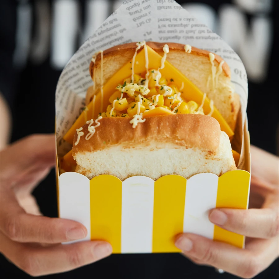 10 Sets Cardboard Sandwich & Burger Packaging Boxes, Toast and Bread Paper Trays, Disposable Food Containers for Cakes, Bakery Items, Takeout, Wedding Party, Catering, Gift, Snacks - 图片 6