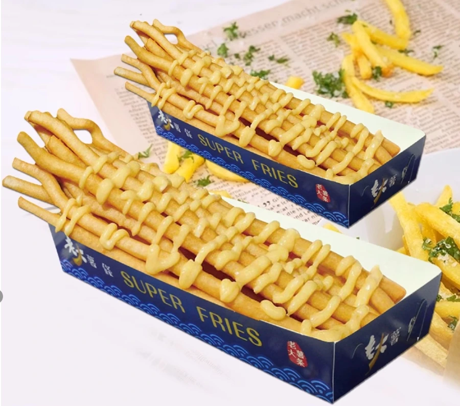 100pcs Extra-Long Kraft Paper French Fry Boxes, Disposable Chips Packaging Containers, Custom Food-Grade Paper Boxes for Takeout, Catering, Parties, and Fast Food - 图片 3
