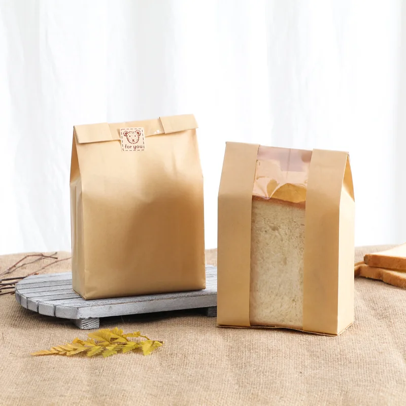 50PCS Kraft Paper Bakery Bags with Clear Window, Toast Sandwich Cookie Biscuit Candy Packaging Pouches, Eco-Friendly Paper Bread Bags for Baking Supplies, Party Favors, Takeout and Handmade Gift Wrapping - 图片 3