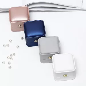 1Pcs Fashion Ring Jewelry Box PU Crown Buckle Design | Luxury Wedding Gift Packaging Box 5.8×5.8×4.5cm in Rose Gold, Navy Blue, Green, White | Elegant Jewelry Organizer
