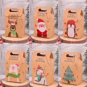 6/12pcs Merry Christmas Kraft Paper Gift Boxes for Candy, Cookies, Party Favors, Santa and Snowman Holiday Packaging, Xmas and New Year Decor, DIY Treat Bags