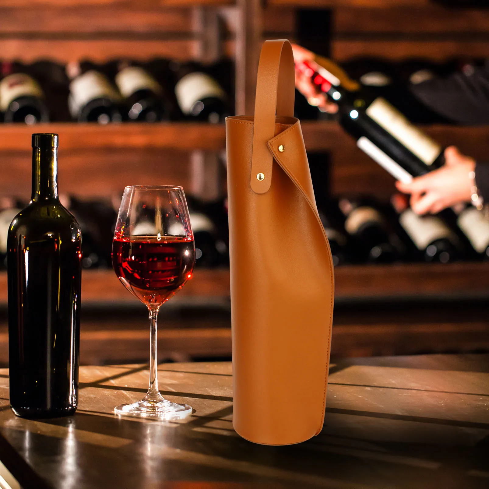 Reusable PVC Leather Wine Tote Carrier – Double Layered Wine Bag for Gift Packaging, Birthdays, Holidays, and Party Wine Presentation, Available in Blue and Brown