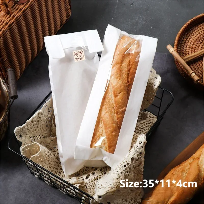 100 Pieces Kraft Paper Long Bread Bags with Transparent Window, Waterproof & Oil-Resistant Food Packaging for Bread, Pastries, Party Favors, Birthday, Xmas, Bakery & Gift Wrapping - 图片 7