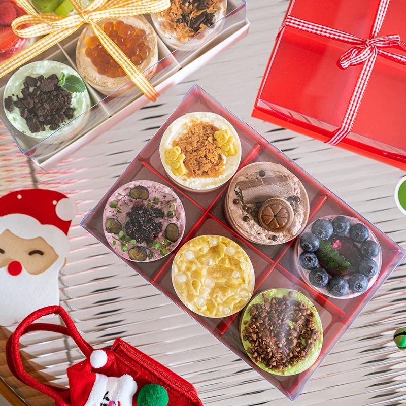 Premium Transparent Mousse Cake Box Set with Handle, 4/6/9 Grid Options, Perfect for Mini Pastries, Small Cakes, Gift Giving, New Year Celebrations, Party Favors, Baking Presentation, Elegant Dessert Packaging - 图片 3
