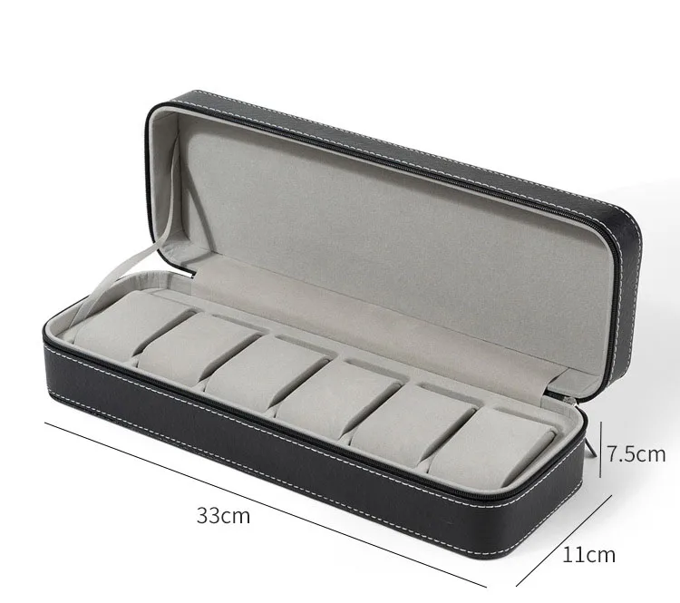 Travel Watch Organizer | 6-Slot PU Leather Travel Watch and Jewelry Box with Zipper Closure, Portable Flannel Lined Watch Organizer Case for Men and Women, Anti-Fall and Waterproof Storage Display for Wristwatches and Accessories - 图片 9