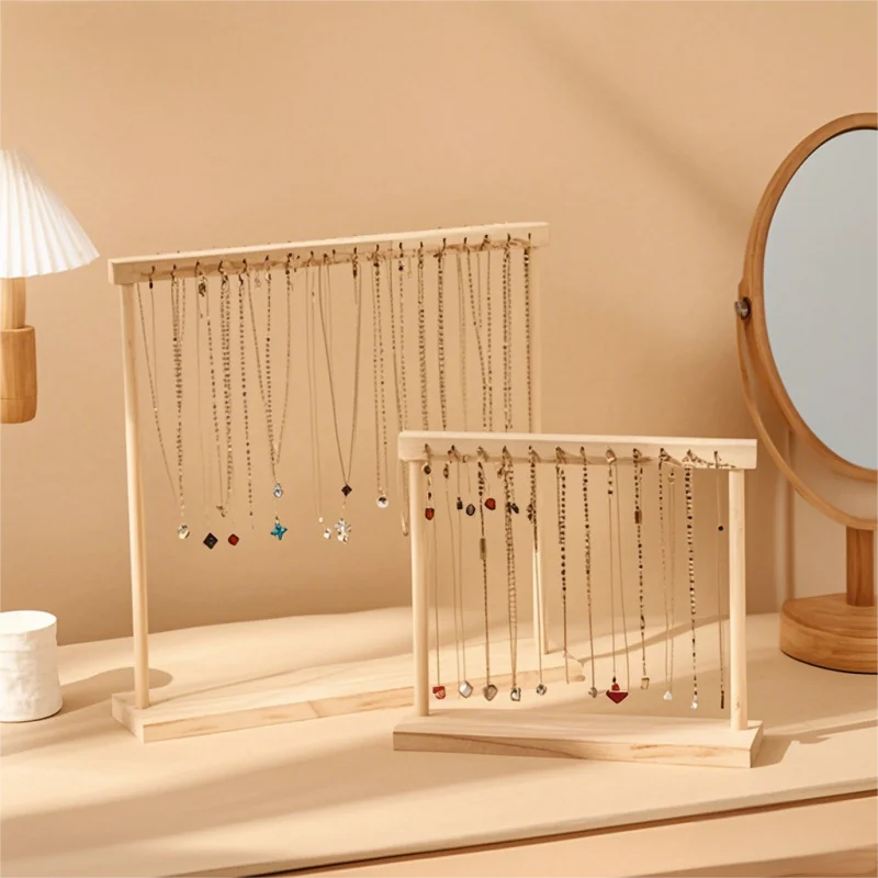 Wooden Jewelry Organizer Display Stand for Necklace, Earrings, and Bracelets – Countertop Chain Hanging Rack Jewelry Storage Display Prop with Velvet Finish for Boutique, Shop, Home Showcase 4