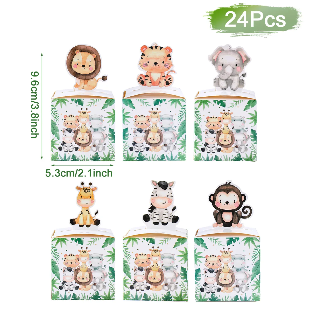 24PCS Jungle Safari Animal Candy Boxes, Cute Paper Gift Packaging for Kids Birthday Parties, Baby Showers, Wild One Celebrations, Party Favors, Reusable Decorative Boxes, Factory Direct Supply - 图片 7