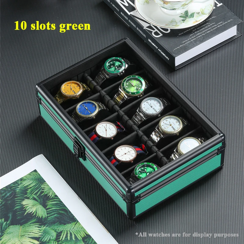 10-Slot Multi-Purpose Aluminum Alloy Watch Storage Case with Removable Internal Dividers, Protective Display Suitcase Organizer for Watches, Bracelets, Jewelry, Portable Travel Carrying and Home Storage - 图片 4