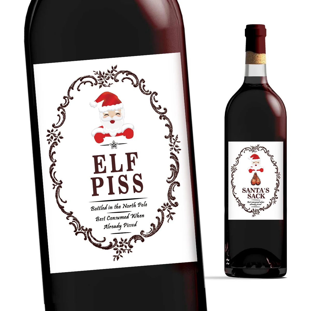 5-Pack Funny Santa Claus Christmas Wine Bottle Stickers – Self-Adhesive Holiday Wine Labels with Novelty Joke for Party Decor, Gifts, and Festive Celebration 10