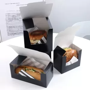 50pcs Black Paper Sandwich Boxes, Disposable Burger, Toast, Bread, Donut, Egg & Pastry Packaging Boxes for Bakery, Breakfast, Lunch, Takeout, Cafes, Restaurants, Food Supplies