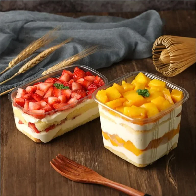 50 Sets Clear PET Cupcake Boxes 400ml / 300ml Disposable Dessert Containers Square Plastic Cake Mousse Packaging Box for Wedding Birthday Baby Shower Party Favors Supplies - 图片 4