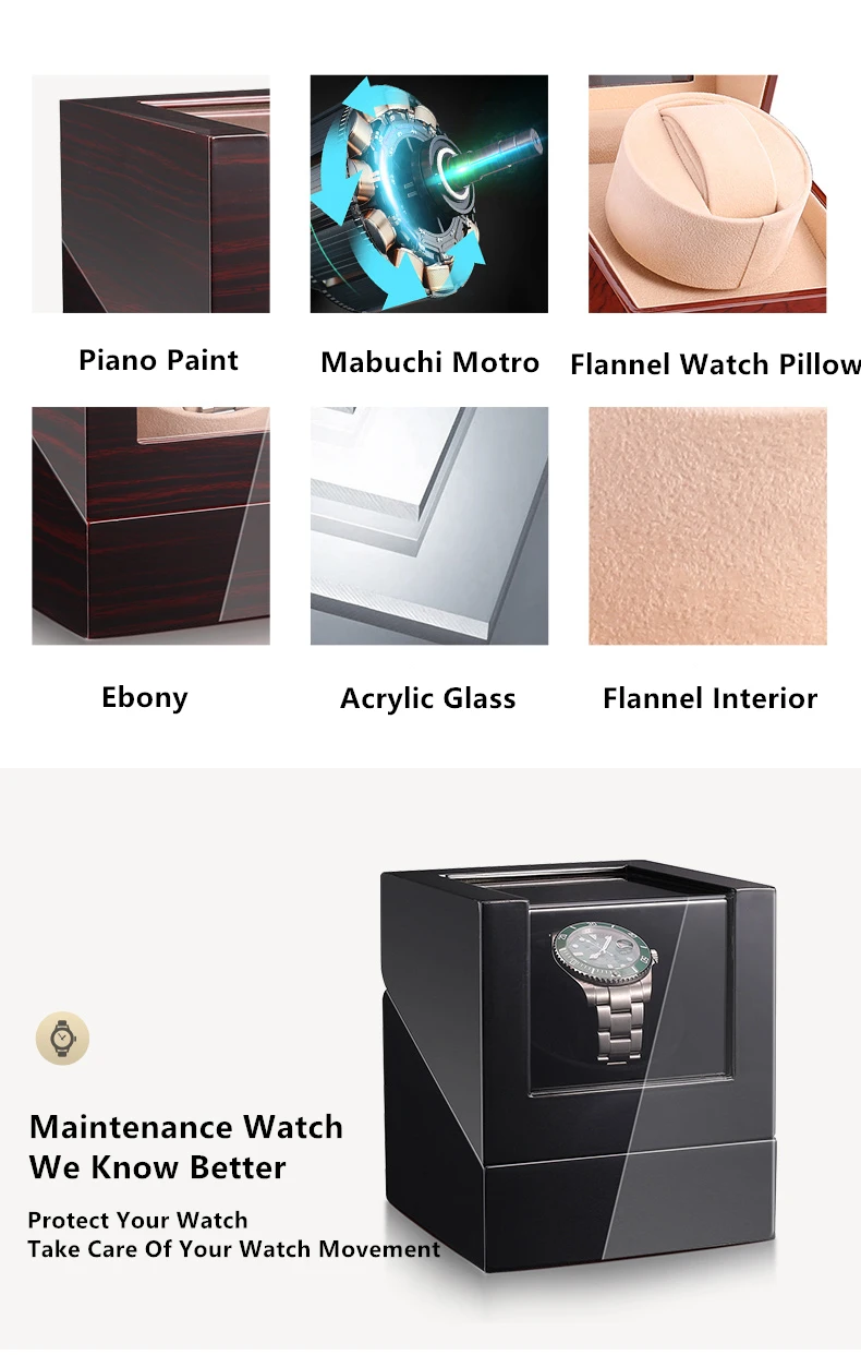 Luxury Wooden Single Automatic Watch Winder with Silent Mabuchi Motor, Glass Display Case, Battery or Adapter Powered Storage Box, Elegant Rotation Shaker for Mechanical Timepieces and Safe Jewelry Holder