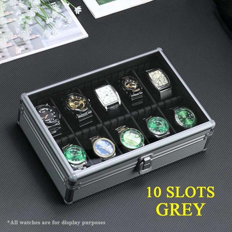 10-Slot Multi-Purpose Aluminum Alloy Watch Storage Case with Removable Internal Dividers, Protective Display Suitcase Organizer for Watches, Bracelets, Jewelry, Portable Travel Carrying and Home Storage - 图片 7
