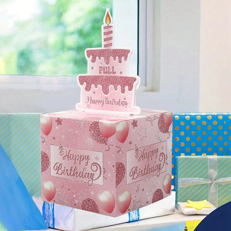 Birthday Money Gift Boxes with Pull-Out Happy Birthday Card, Fun Cash Surprise Packaging for Kids and Adults, Creative Party Favor Box for Birthday Celebrations, Durable and Reusable Paper Boxes