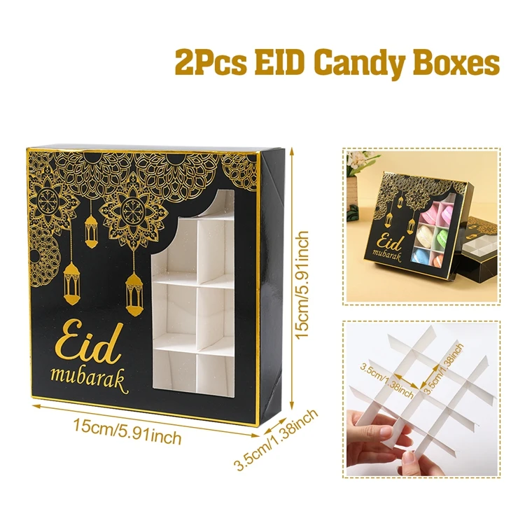 2Pcs Eid Mubarak Cake Boxes with Clear Window, Ramadan Kareem Transparent Candy and Chocolate Packaging Containers, Islamic Muslim Party Supplies for Home Decor, Dessert and Gift Presentation - 图片 9