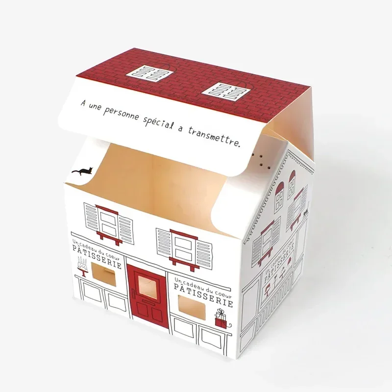 10pcs Cartoon House Shape Candy Box Hand-painted Folding Paper Gift Packaging Box for Birthday Party Baked Biscuits Nougat Candy Wrapping Decorative Favor Boxes with Handle - 图片 2