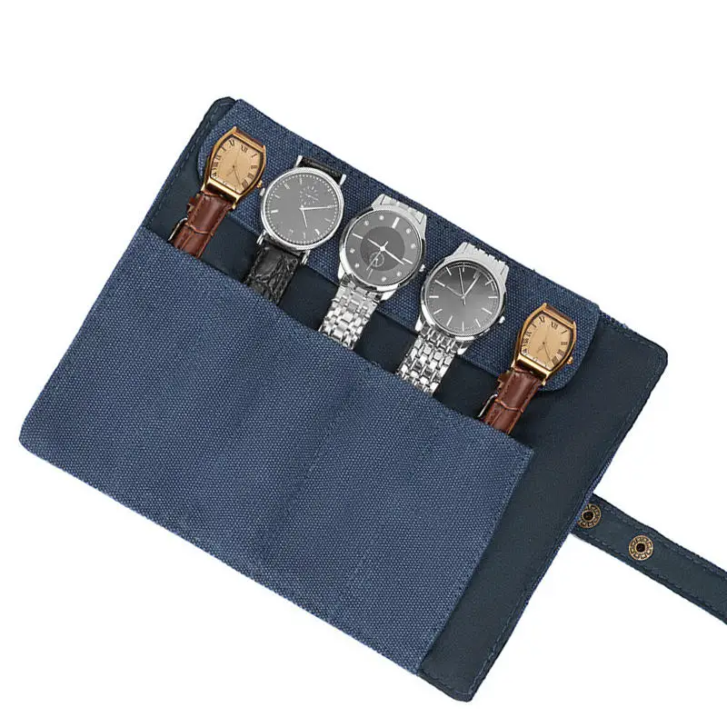 Premium Canvas Watch Band Roll Organizer with 5 Individual Slots, Portable Travel Storage Case for Smart Watches and Straps, Durable Anti-Slip Wristwatch Bag for Secure On-the-Go Protection - 图片 4