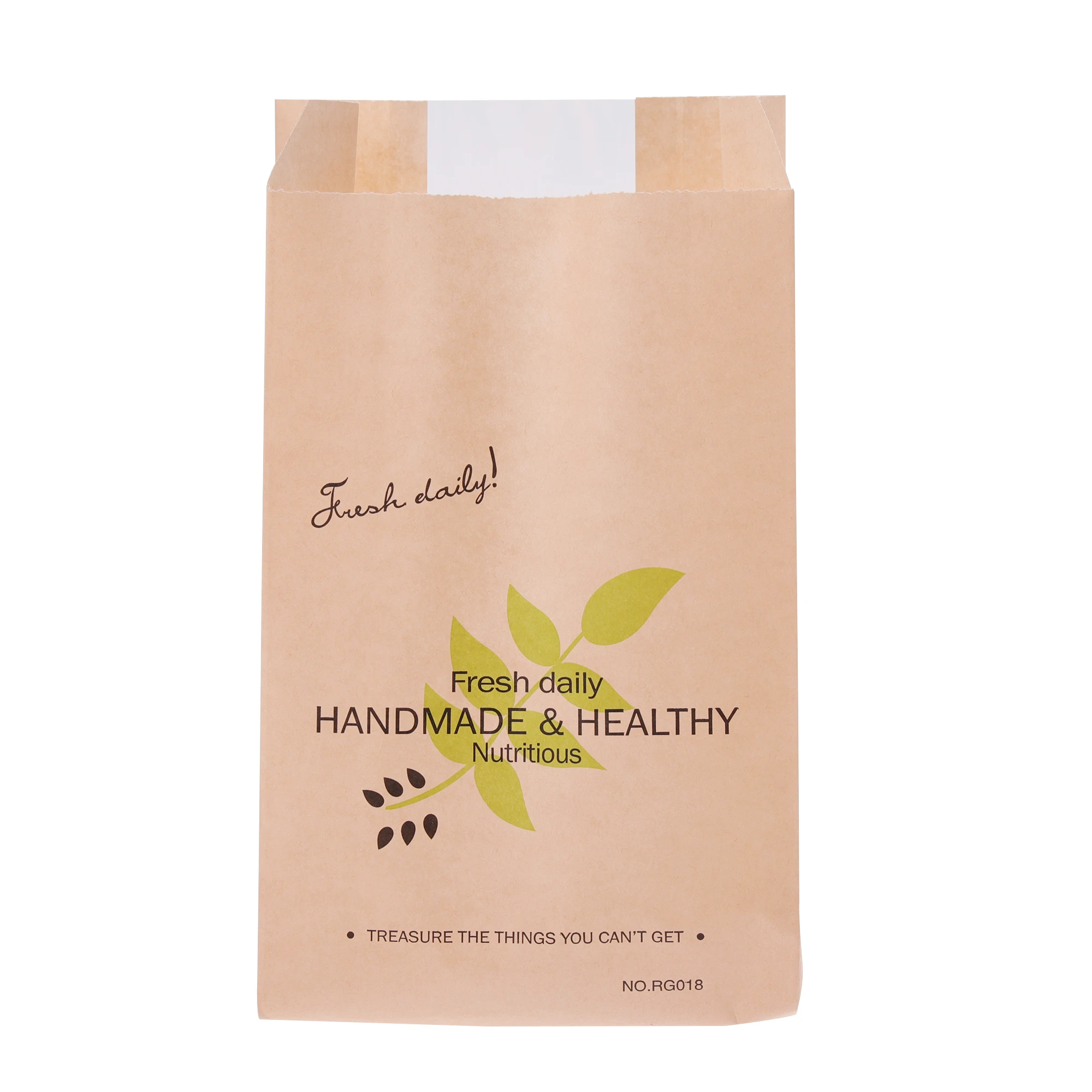 50 Pieces Kraft Paper Food Bags with Transparent Window, Green Leaf Design, Oil-Resistant Laminated Packaging for Cake, Cheese, Bread, Toast, Bakery & Sandwich Storage, Multiple Sizes S/M/L - 图片 2