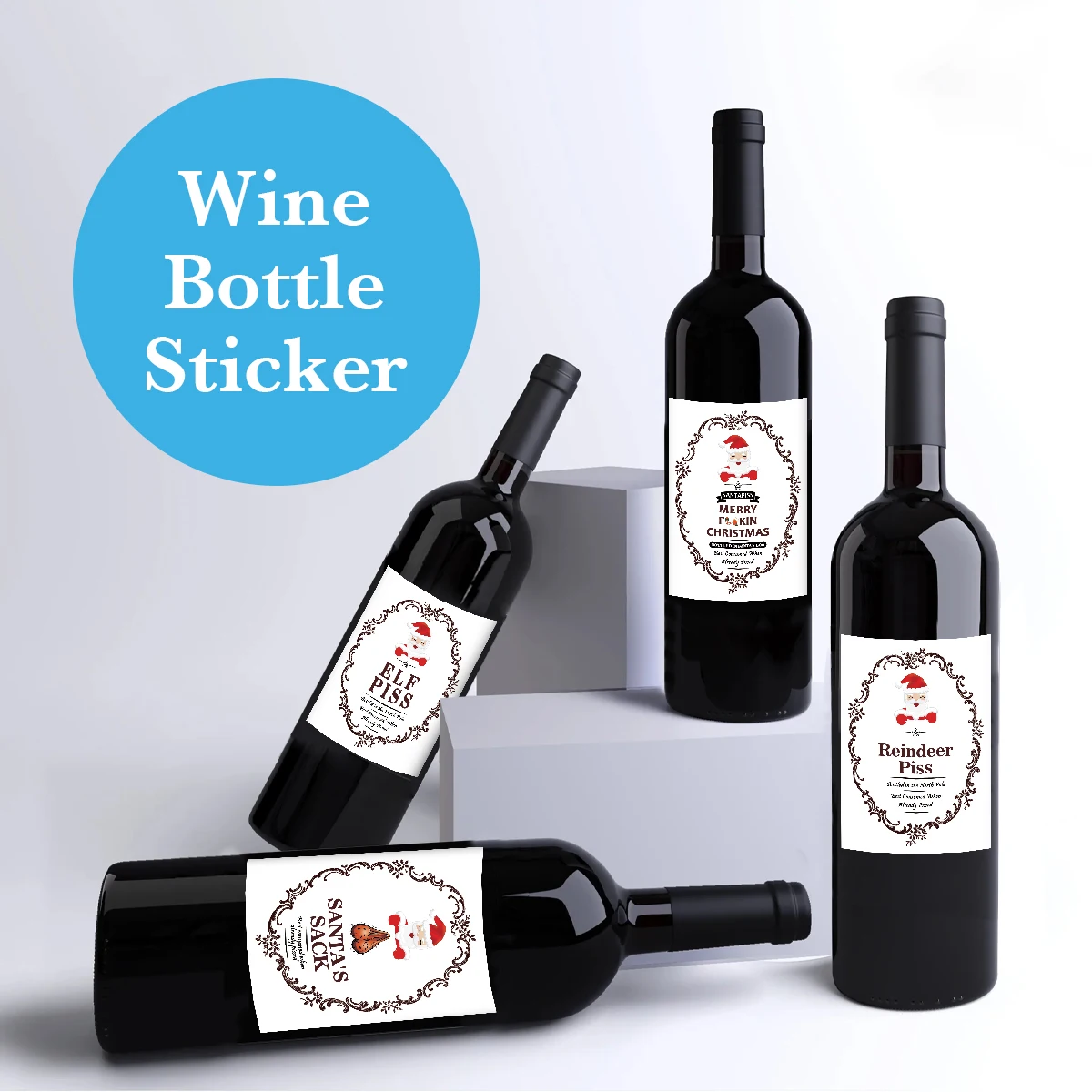 5-Pack Funny Santa Claus Christmas Wine Bottle Stickers – Self-Adhesive Holiday Wine Labels with Novelty Joke for Party Decor, Gifts, and Festive Celebration 9